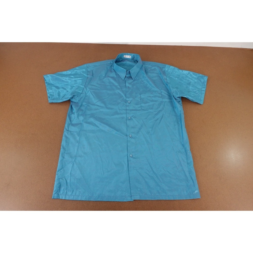 Thai Silk Mens Size XXL Blue Short Sleeve One Pocket Button Front Camp Shirt